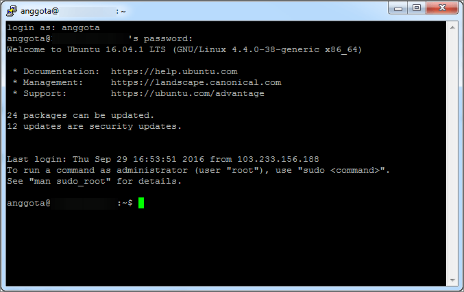 login-putty-berhasil